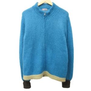カーディガン ニットジャケット モヘヤ ジップアップ ブルー 52 L