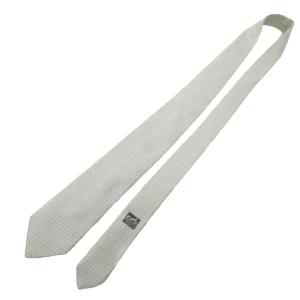 HERMES H柄 ジャガード ネクタイ ビジネス 総柄 フランス製 シルク ホワイト グレー 1024 IBO27