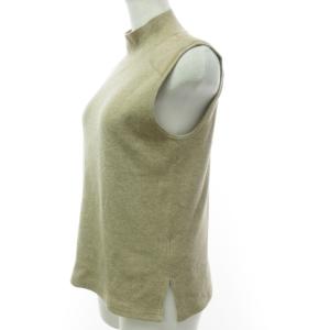 POLO RALPH LAUREN 肩レザー切替 ノースリーブ ニット カットソー ハイネック 国内正規 ストレッチ有 ベージュ XS 1013 IBO27