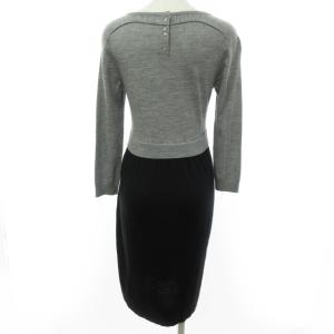 PAULE KA ワンピース ドレス 長袖 ひざ丈 バイカラー 切替 ウール ワンポイント リボン グレー ブラック