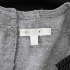 PAULE KA ワンピース ドレス 長袖 ひざ丈 バイカラー 切替 ウール ワンポイント リボン グレー ブラック