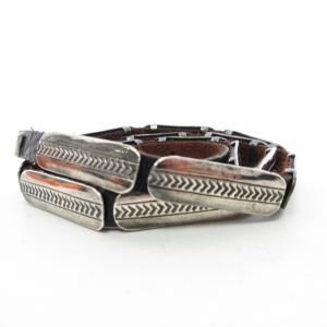 HTC ナローベルト ピンバックル レザー プレート ブラウン シルバー