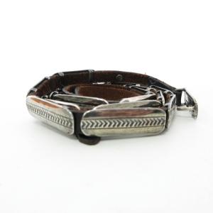 HTC ナローベルト ピンバックル レザー プレート ブラウン シルバー