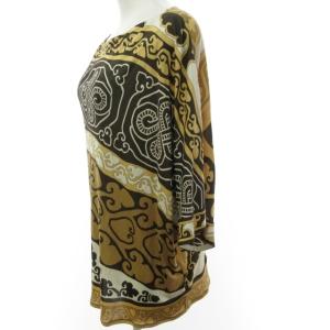 LEONARD PARIS パリ 最高級 美品 シルク ドルマンスリーブ ブラウス カットソー シャツ イタリア製 総柄 ベージュ ブラウン