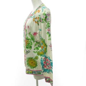 LEONARD FASHION 金ボタン ノーカラージャケット 花柄 総柄 シャツ 長袖 白 マルチカラー M 1009 IBO27