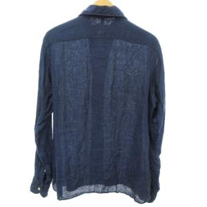 LUIGI BORRELLI LUXURY VINTAGE リネンシャツ 長袖 カッタウェイ ホリゾンタルカラー ブルー系 青 L 1016