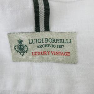 LUIGI BORRELLI LUXURY VINTAGE 美品 リネンシャツ 長袖 カッタウェイ ホリゾンタルカラー ホワイト 白 L 1016