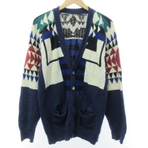 14AW カーディガン ニット セーター 総柄 クレイジーパターン ウールナイロン マルチカラー