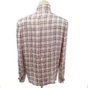 GIVENCHY ヴィンテージ シルク ブラウス シャツ 長袖 チェック柄 ネックリボン バンドカラー ピンク