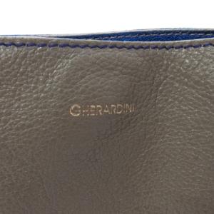 GHERARDINI レザー トートバッグ 肩掛けカバン ハンドバッグ イタリア製 グレーベージュ パープルステッチ 1028