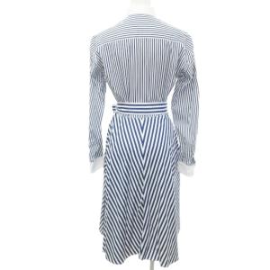 POLO RALPH LAUREN 近年モデル ロングシャツワンピース ストライプ リボン ベルト 長袖 ホワイト ブルー 0 S RRR 1029