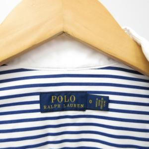 POLO RALPH LAUREN 近年モデル ロングシャツワンピース ストライプ リボン ベルト 長袖 ホワイト ブルー 0 S RRR 1029