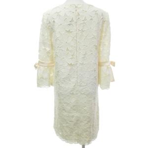 M'S GRACY ワンピース 総レース 花柄 刺繍 リボン コットン 7分袖 ホワイト 38 M RRR 1029