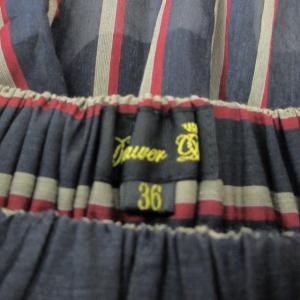 Drawer 美品 ロングスカート コットンシルク ストライプ柄 ネイビー×ベージュ×レッド 36 約S相当 RRR 1105