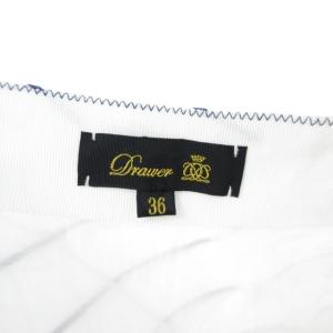 Drawer ランダム ボーダー スカート ロング フレア 切替 ストレッチ 白 紺 ホワイト ネイビー 36 S RRR 1105