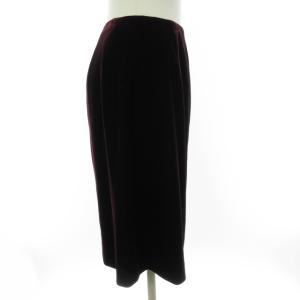 LANVIN 美品 ベロアスカート ひざ丈 ストレッチ ボルドー系 赤 38 約M相当 RRR 1105