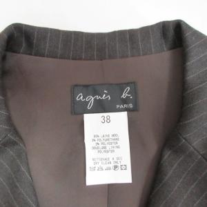 agnes b. セットアップ パンツスーツ ウール ストライプ ストレッチ 総裏 3B グレー 38