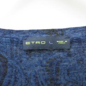 ETRO 近年モデル Tシャツ リネン カットソー Vネック 総柄 ペイズリー柄 半袖 イタリア製 ネイビー
