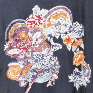 ETRO 近年モデル Tシャツ カットソー 歌舞伎 KABUKI 刺繍 半袖 ネイビー 紺 L 1106