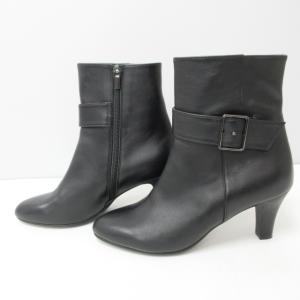 REGAL ショートブーツ ハイヒール レザー ベルトモチーフ サイドファスナー ブラック
