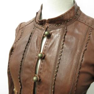 GRACE CONTINENTAL レザージャケット 鋲 スタッズ ブルゾン ライダース フリンジ メタルボタン ブラウン