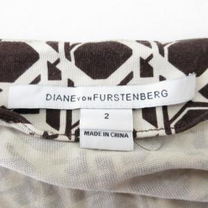 DIANE von FURSTENBERG カシュクール ワンピース ドレス 長袖 ロング丈 シルク100％ 絹 総柄 ブラウン×アイボリー 2 約M相当 MA 1124