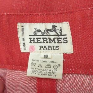 HERMES ワイドパンツ デニムパンツ ジーンズ ジーパン フレアシルエット 馬蹄 ホースシュー 刺繍 コットン レッド系 赤 38 約M相当