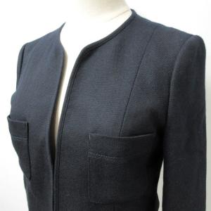 ANAYI ノーカラー ジャケット ブルゾン ブレザー ビジネス 長袖 ネイビー 36