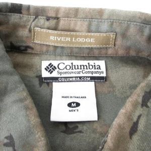 Columbia 美品 シャツ ジャケット 長袖 ボタンダウンカラー カモフラージュ柄 カモフラ柄 迷彩柄 総柄 グリーン系×ブラウン系 緑×茶