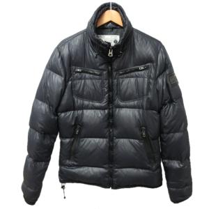 ダウンジャケット テフロン社 ダウンコート フード収納有 レザーワッペン ブラック
