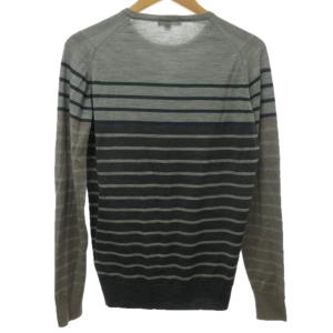 JOHN SMEDLEY 美品 セーター イングランド製 ウール ニット 通年着用 長袖 ボーダー ライトグレー グリーン 濃グレー XS 1203