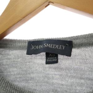 JOHN SMEDLEY 美品 セーター イングランド製 ウール ニット 通年着用 長袖 ボーダー ライトグレー グリーン 濃グレー XS 1203