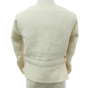 GIORGIO ARMANI ノーカラージャケット ショート丈 シルク ウール ロゴ プレート ベージュ