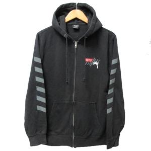 STUSSY パーカー ジップアップ ジャケット フーディー プリント 長袖 ブラック