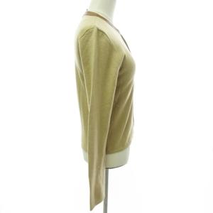 RALPH LAUREN BLACK LABEL 最高級 カシミヤ カーディガン ニット セーター 長袖 レザー切替 羊革 ベージュ系 M RRR 1210