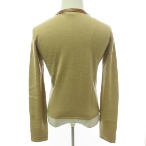 RALPH LAUREN BLACK LABEL 最高級 カシミヤ カーディガン ニット セーター 長袖 レザー切替 羊革 ベージュ系 M RRR 1210