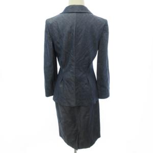 LANVIN シャンブレー スカート セットアップ スーツ 上下 ひざ丈 1B ノーベント 背抜き リネン混 ブルー系 青 38 約M相当