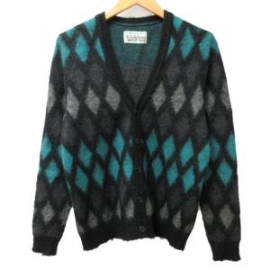 GUILY PARTIES 14AW モヘア ニットカーディガン アーガイル チェック ウール混 黒 緑 灰 ブラック グリーン