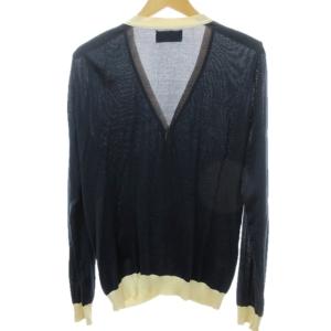WACKO MARIA GUILTY PARTIES 12SS ニットカーディガン シルク バイカラー 紺 ネイビー ベージュ L 1211
