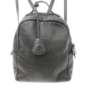 レザー リュックサック バックパック デイパック 鞄 ロゴ型押し カデナ付き 鍵付き ブラック 黒 RRR 1218