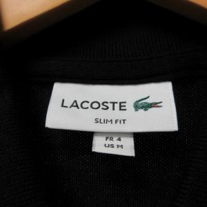 LACOSTE 美品 近年モデル ポロシャツ PH441EL スリムフィット ストレッチ 鹿の子 半袖 シルバーワニ 黒 ブラック US M