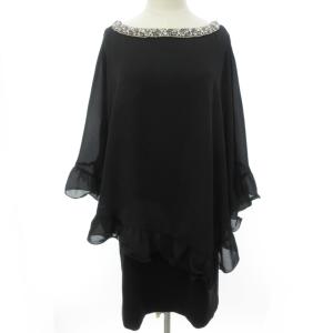 フリルティアード ワンピース ドレス ひざ丈 ビジュー装飾 フォーマル ブラック 黒 38 約M相当 IBO33 1225