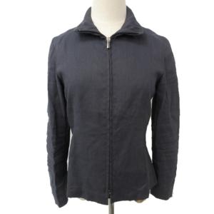 ヴィンテージ ブルゾン ジャケット リネン ジップアップ 紺 ネイビー 38 S IBO33 1227