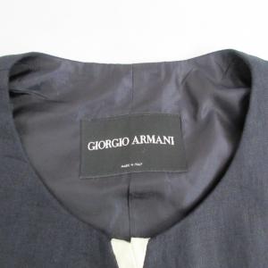 GIORGIO ARMANI タグ付 ノーカラージャケット リネン 7分袖 紺 ネイビー 38 S IBO33 1227