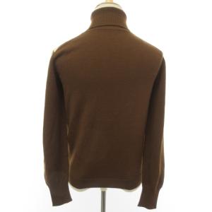 HERMES ヴィンテージ ニット カットソー セーター 長袖 ハイネック シルク×ウール 総柄切替 ブラウン×ベージュ系 38 約M相当