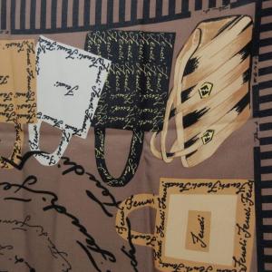 FENDI 大判 スカーフ ストール シルク イタリア製 バッグ柄 ブラウン系 ブラック 0108 レディース AA