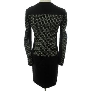 DIANE von FURSTENBERG セットアップ スカートスーツ ウール 切替 総柄 ニット ジャケット 黒 灰 ブラック グレー 系 0