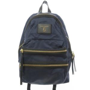 リュックサック バックパック デイパック 鞄 ロゴパッチ ビッグファスナー ネイビー 紺 0108