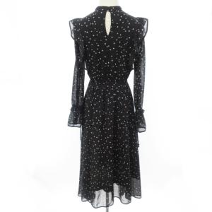 Ameri VINTAGE 近年モデル ベルテッドワンピース ドレス ロング丈 スター柄 星柄 総柄 フリル フレアスリーブ ブラック 黒 0105