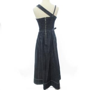 CASA FLINE 美品 近年モデル デニムワンピース ドレス ロング丈 プリーツ切替 変形 インディゴブルー 濃紺 F 0105